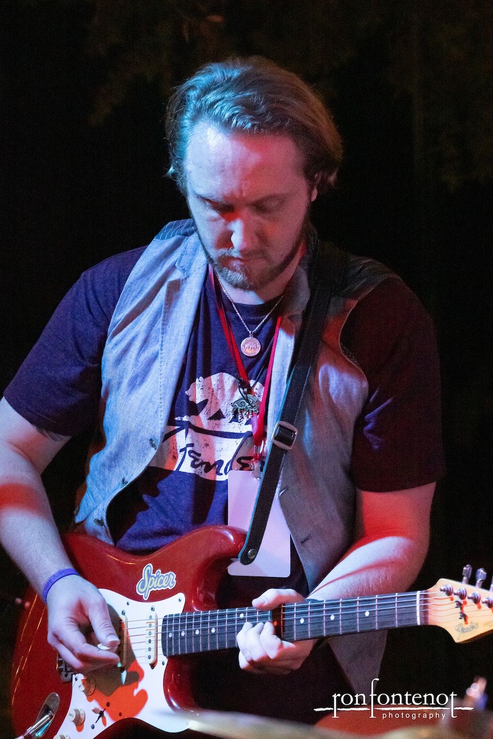 Patrick Spicer Cassidy performing electric guitar for Red Lightning Blues live guitar session